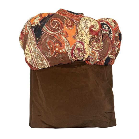 Susan Graver Womens 3X Chiffon Vest & Liquid Knit Top Brown Paisley NWT - Picture 1 of 6